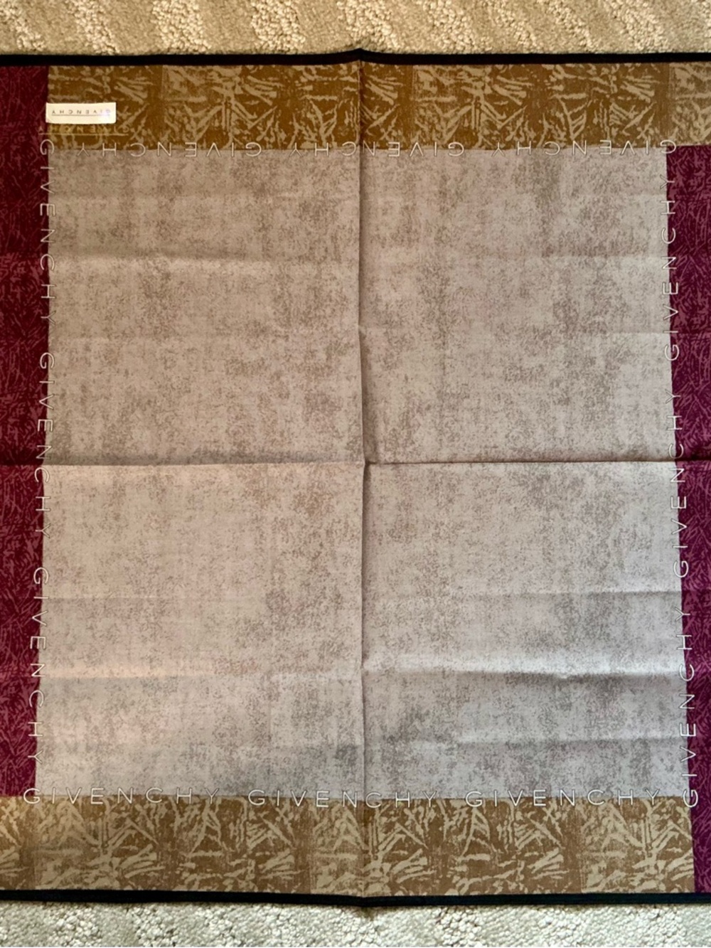 Givenchy Taupe, Burgundy & Gold Logo Scarf